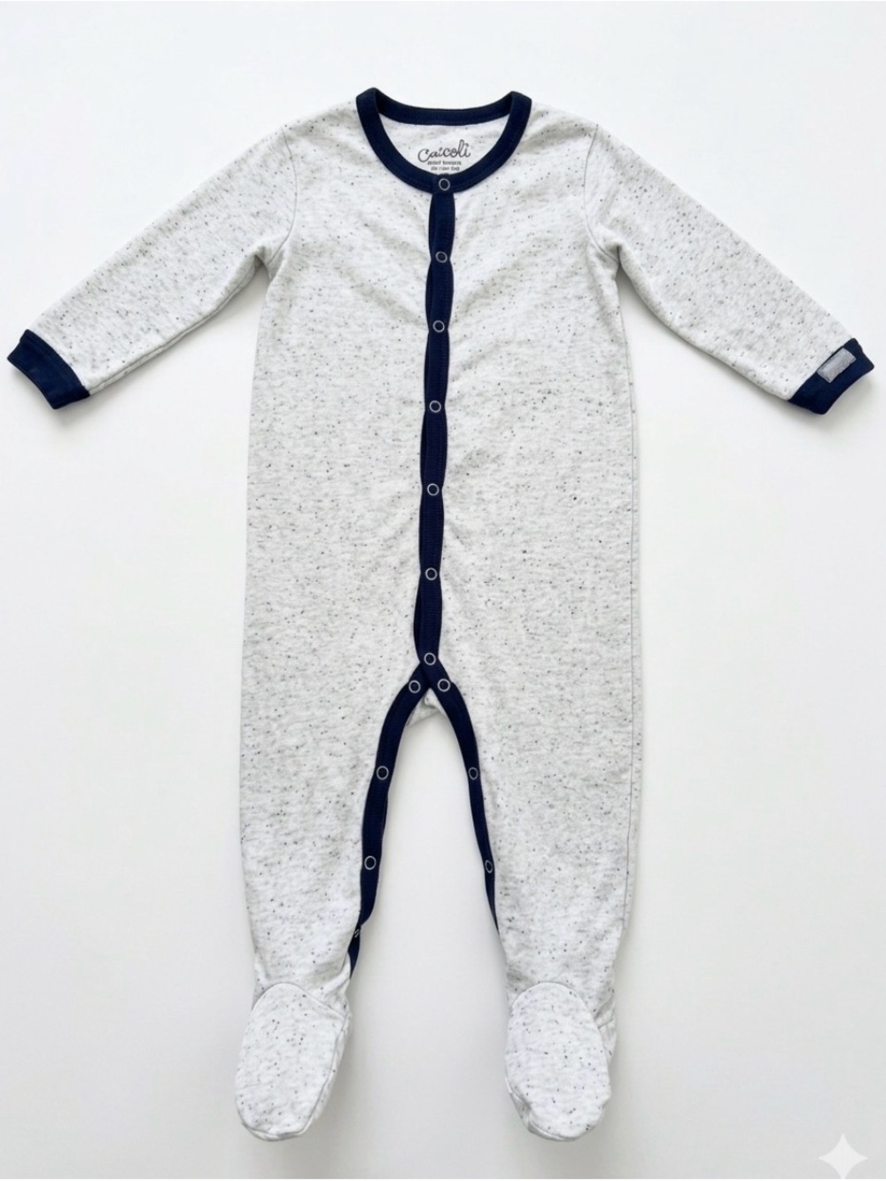 Coccoli White Speckled Footed One-Piece with Navy Trim